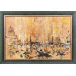 DANNY GARCIA (1929-2012), 'Harbour View', oil on board', 60cm x 90cm, framed.