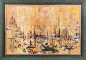 DANNY GARCIA (1929-2012), 'Harbour View', oil on board', 60cm x 90cm, framed.