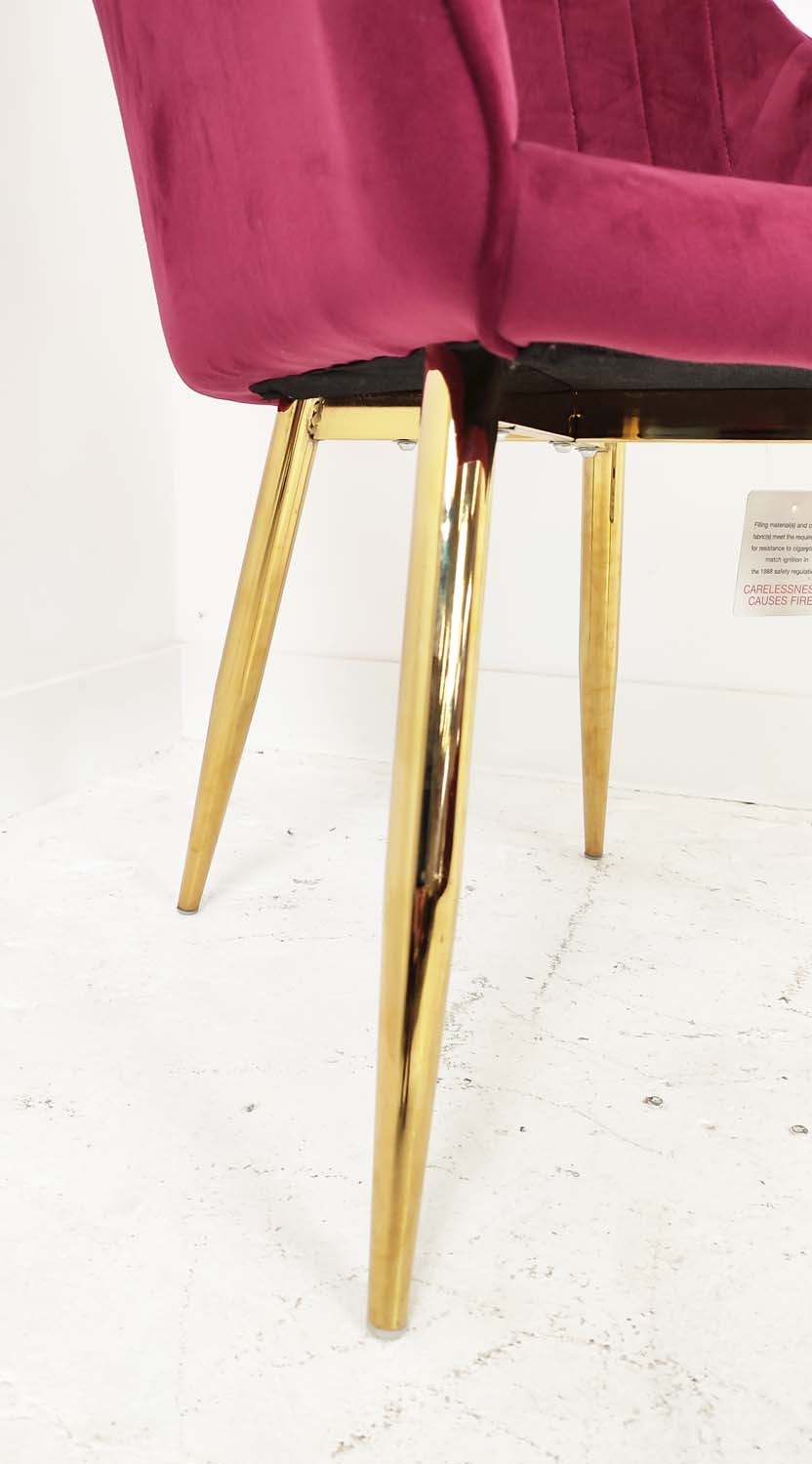 DINING CHAIRS, a set of seven, 1950s Italian style gilt metal and pink velvet, 82cm H. (7) - Image 6 of 8