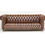 CHESTERFIELD SOFA, traditional hand finished natural soft tan leather deep button upholstery with