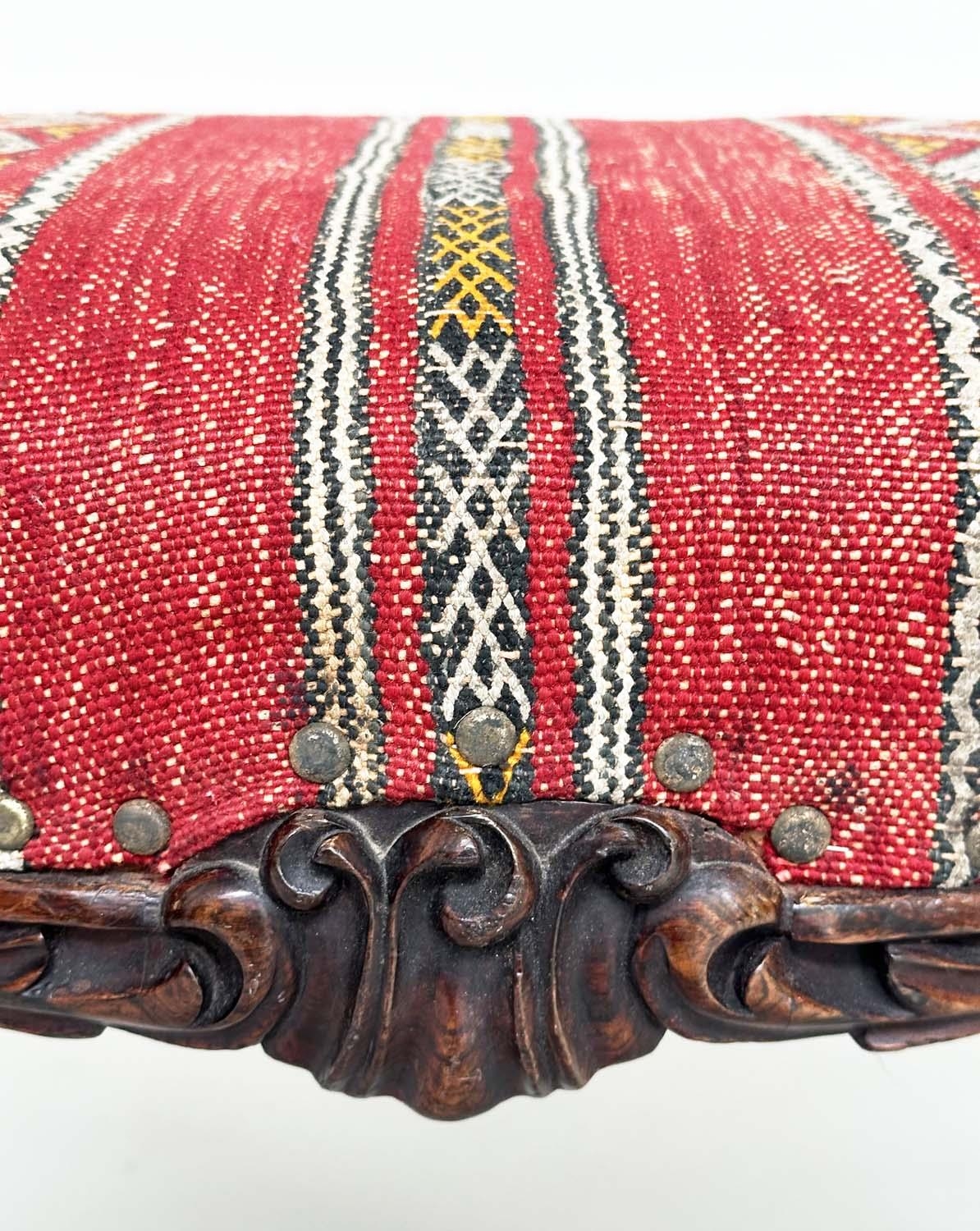 KELIM HEARTH STOOL, Victorian rosewood with Turkoman kelim brass studded upholstery, 77cm W x 50cm D - Image 6 of 14