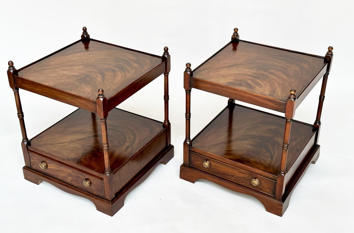 LAMP TABLES, a pair, George III design mahogany each with drawer and two tiers, 59cm H x 46cm W x - Image 3 of 10
