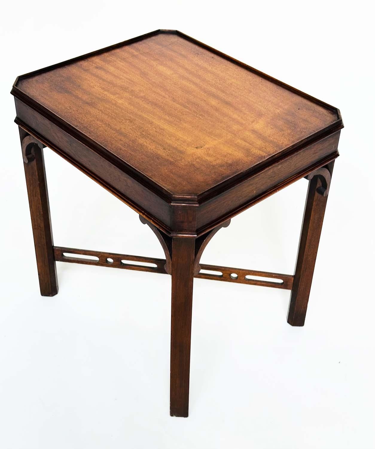 LAMP TABLES, a pair, George III design mahogany each with canted corners and pierced 'X' stretchers, - Image 7 of 9