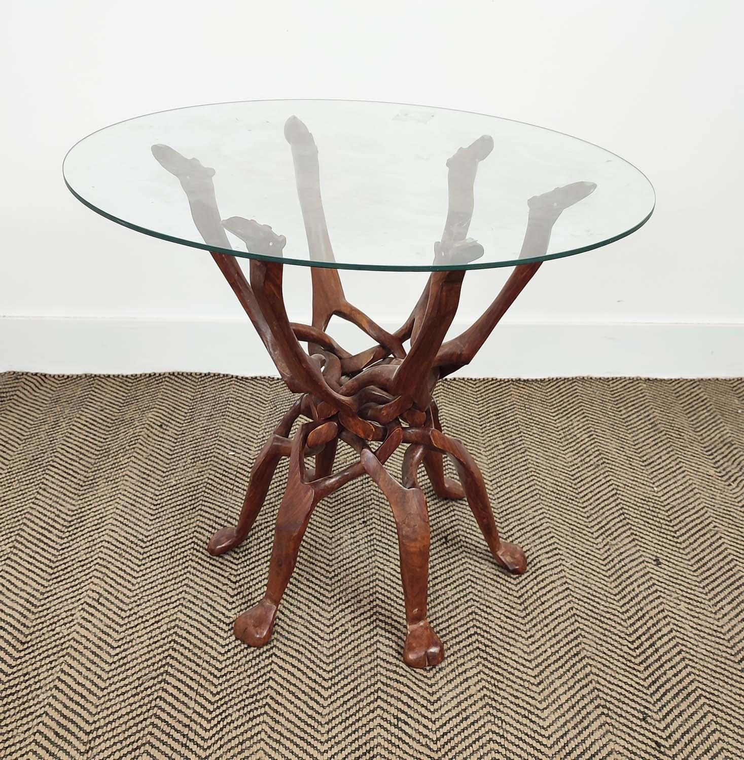 OCCASIONAL TABLE, hardwood with circular glass top on intertwined camel outline supports, 62cm H x - Bild 2 aus 8