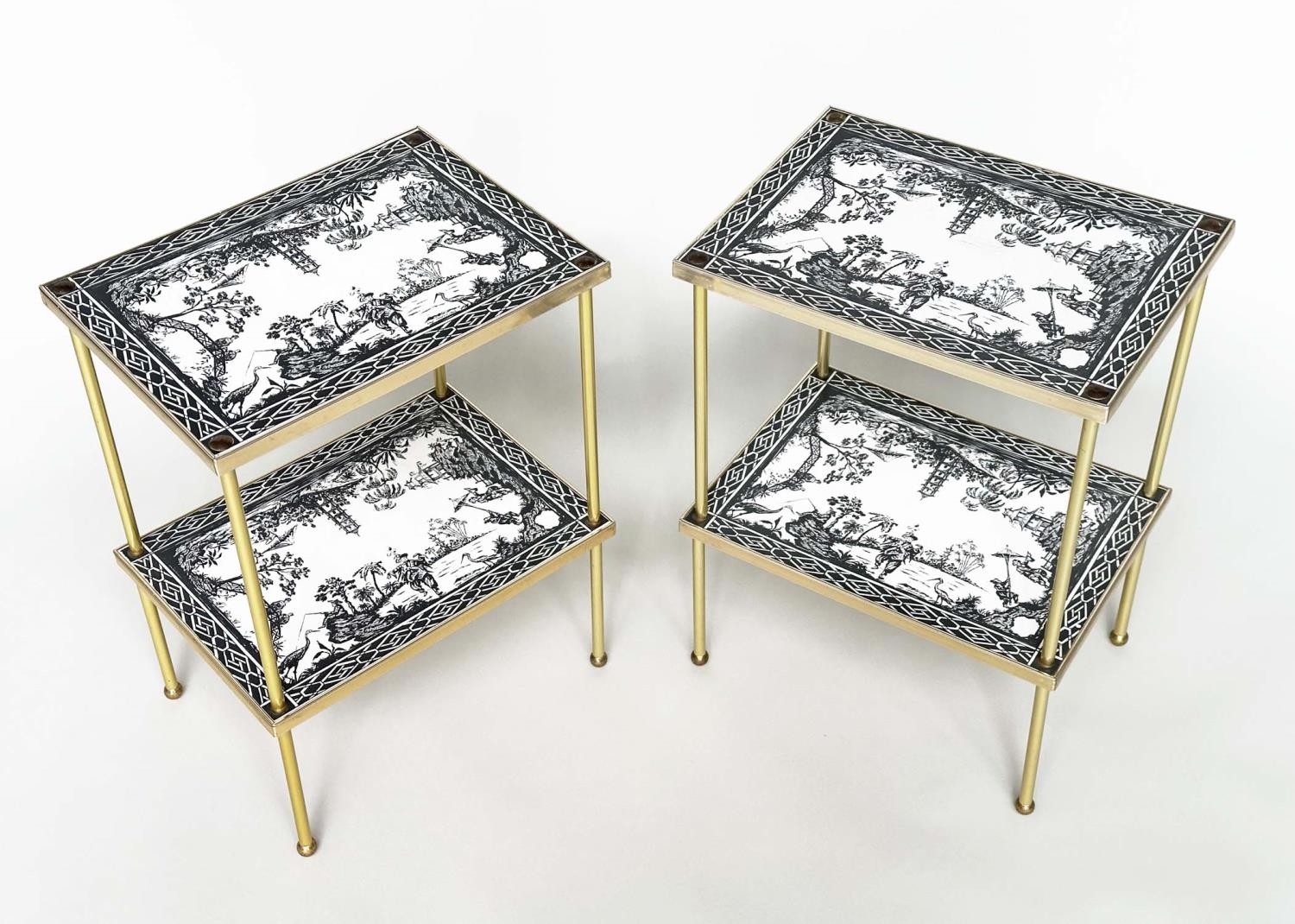 ETAGERES, a pair, Regency style, gilt metal each with two tiers and scenes depicting black and white - Bild 9 aus 22