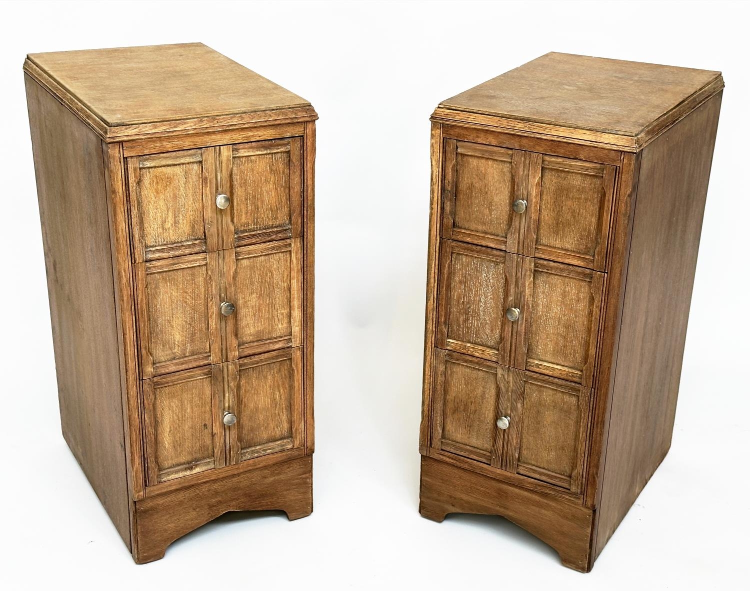 ART DECO BEDSIDE CHESTS, a pair, Heals style limed oak, each with three drawers, 78cm H x 50cm D x - Image 5 of 10