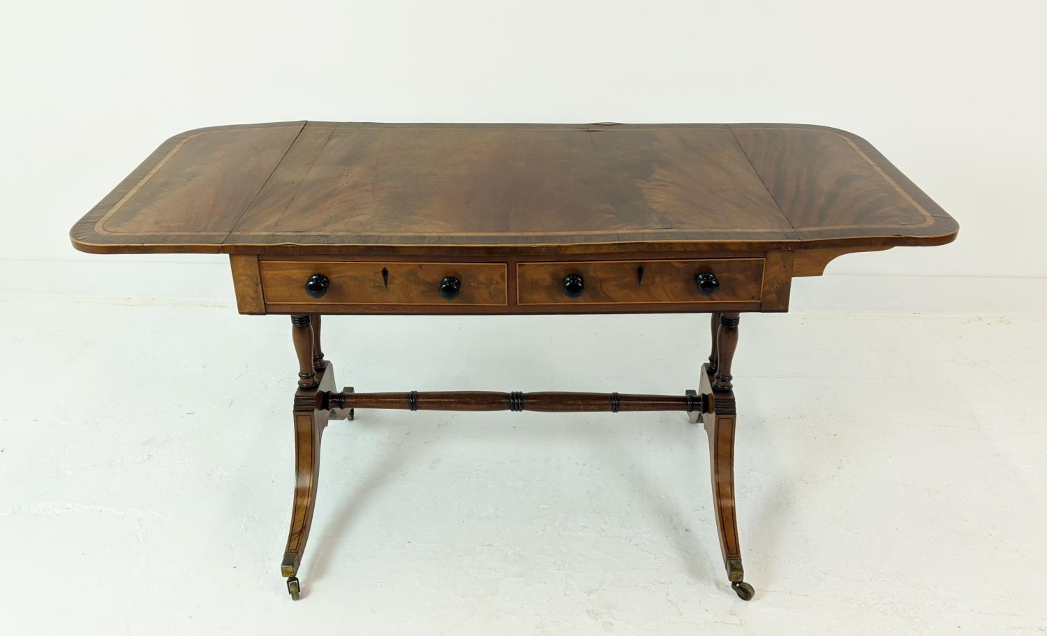 SOFA TABLE, Regency mahogany, satinwood and rosewood with crossbanded detail, with two frieze - Image 18 of 22