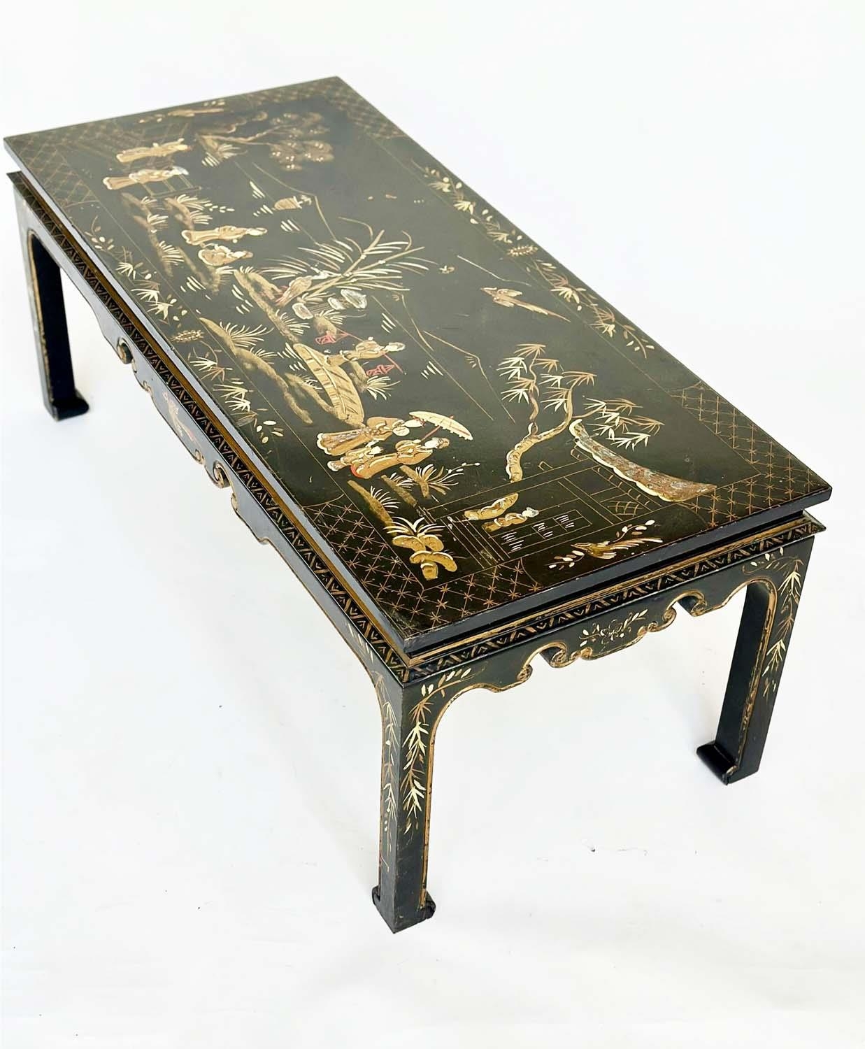 LOW TABLE, early 20th century rectangular lacquered and gilt polychrome chinoiserie hand painted - Image 7 of 7
