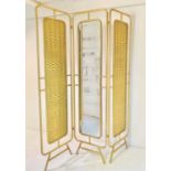 DRESSING SCREEN, three fold, gilt metal with central mirror, 176cm H.