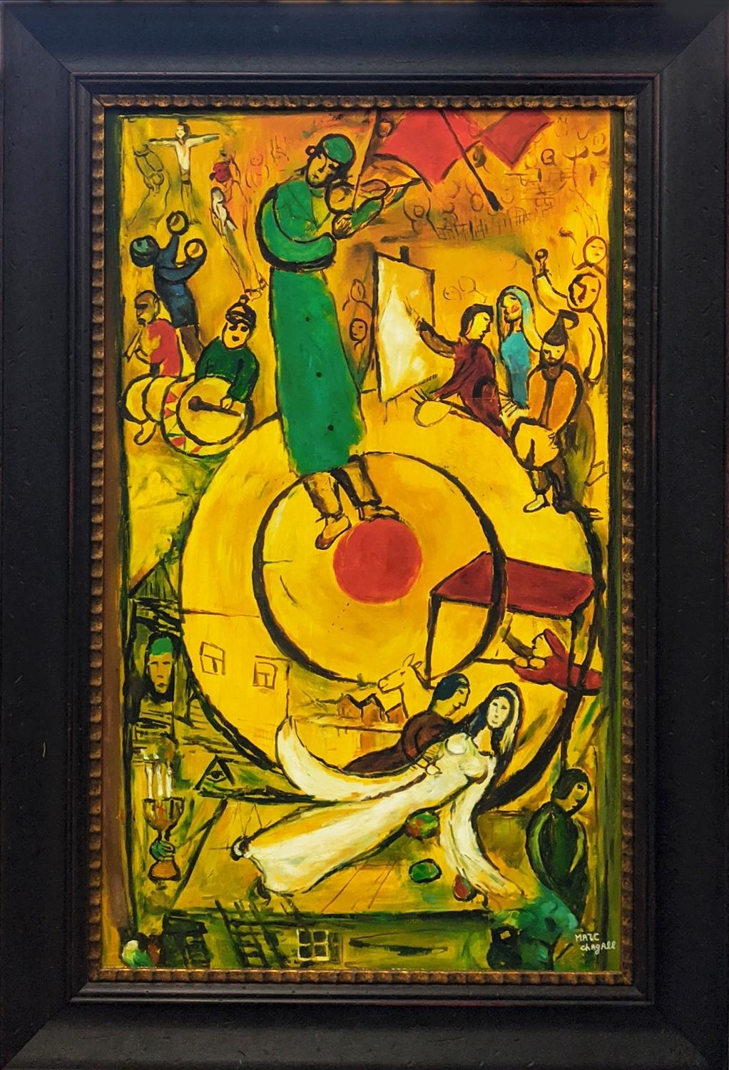 AFTER MARC CHAGALL, 'Liberation, etude', acrylic on canvas, framed, 100cm x 59cm.