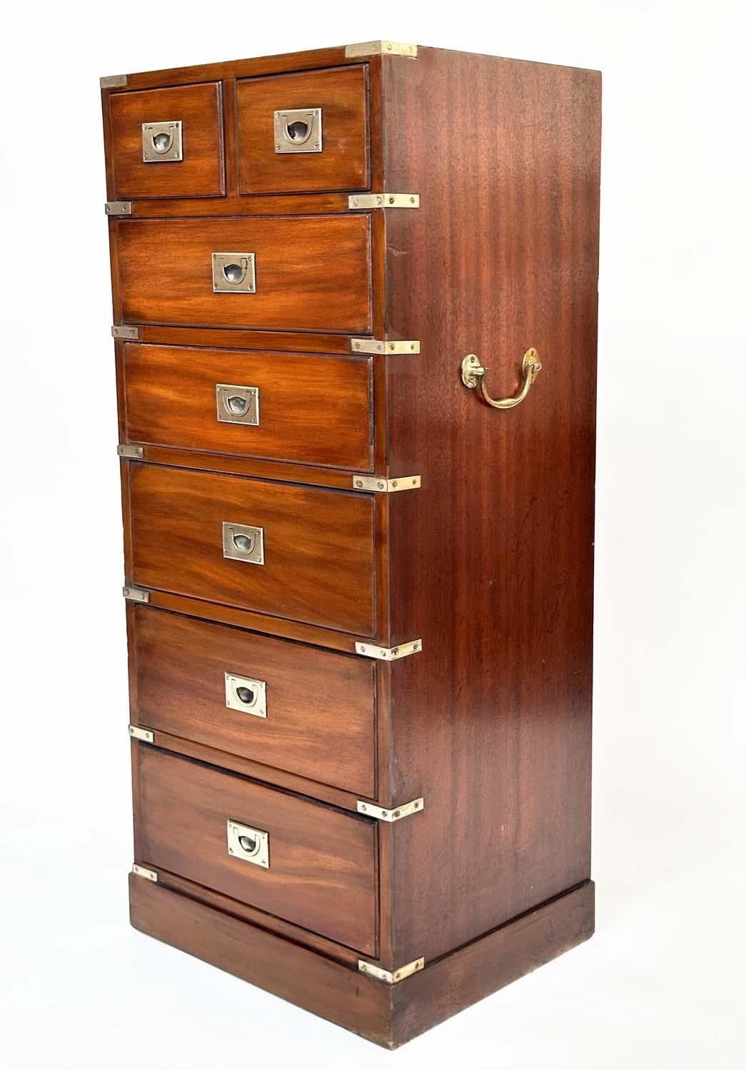 TALL CHEST, campaign style mahogany and brass bound with two short and five long drawers, 46cm W x - Image 6 of 7