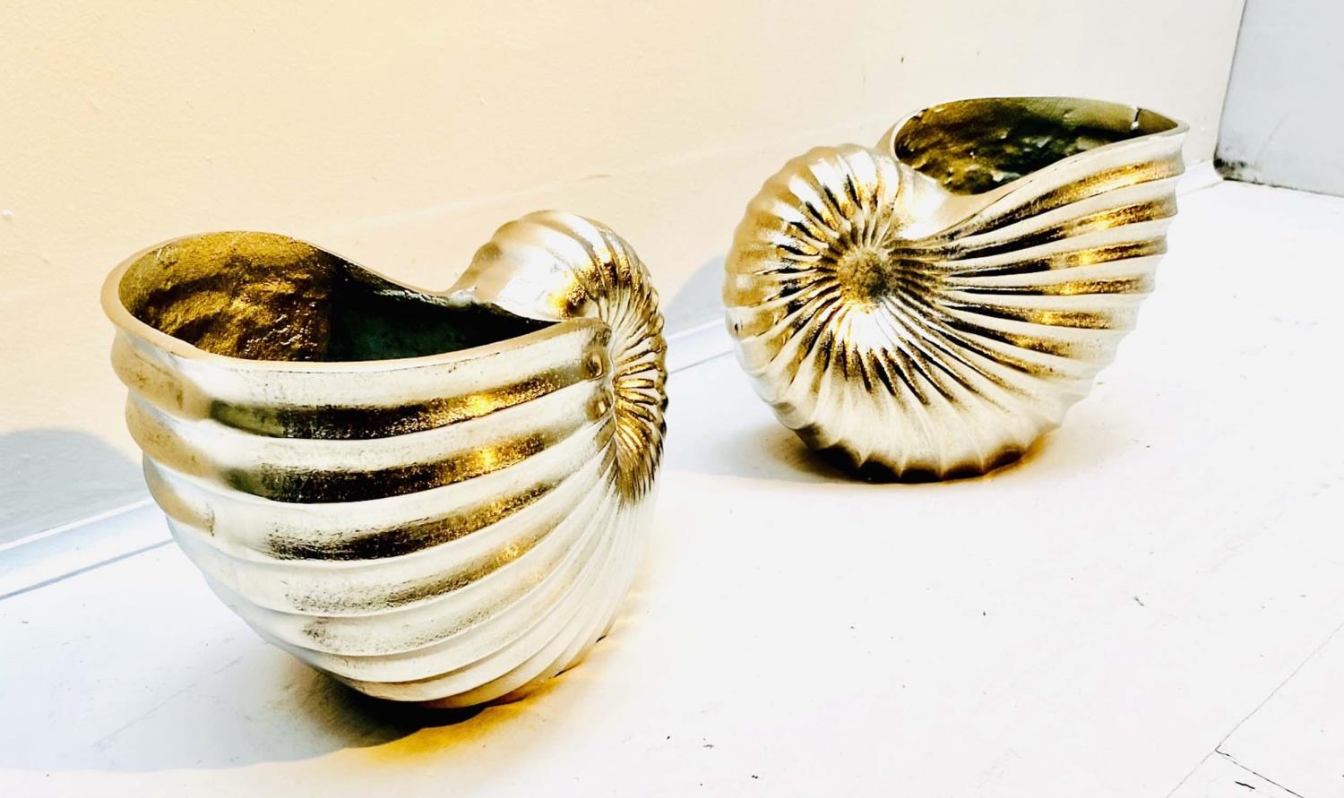 WINE COOLERS, a pair, in the form of sea shells, polished metal, 18cm x 26cm x 17cm. (2) - Image 5 of 7
