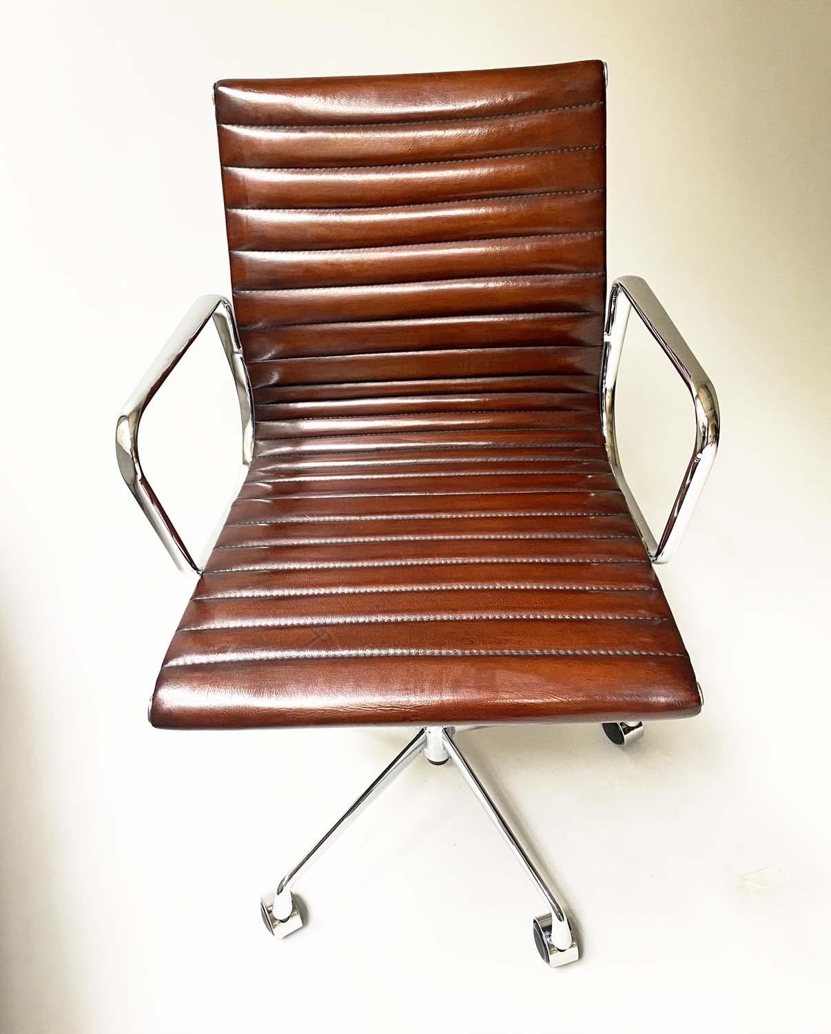 REVOLVING DESK CHAIR, Charles and Ray Eames inspired ribbed soft natural tan brown hand finished - Bild 6 aus 8