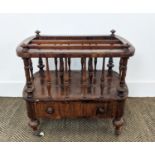 CANTERBURY, Victorian walnut with drawer on ceramic castors, 56cm W x 38cm D x 56cm H.