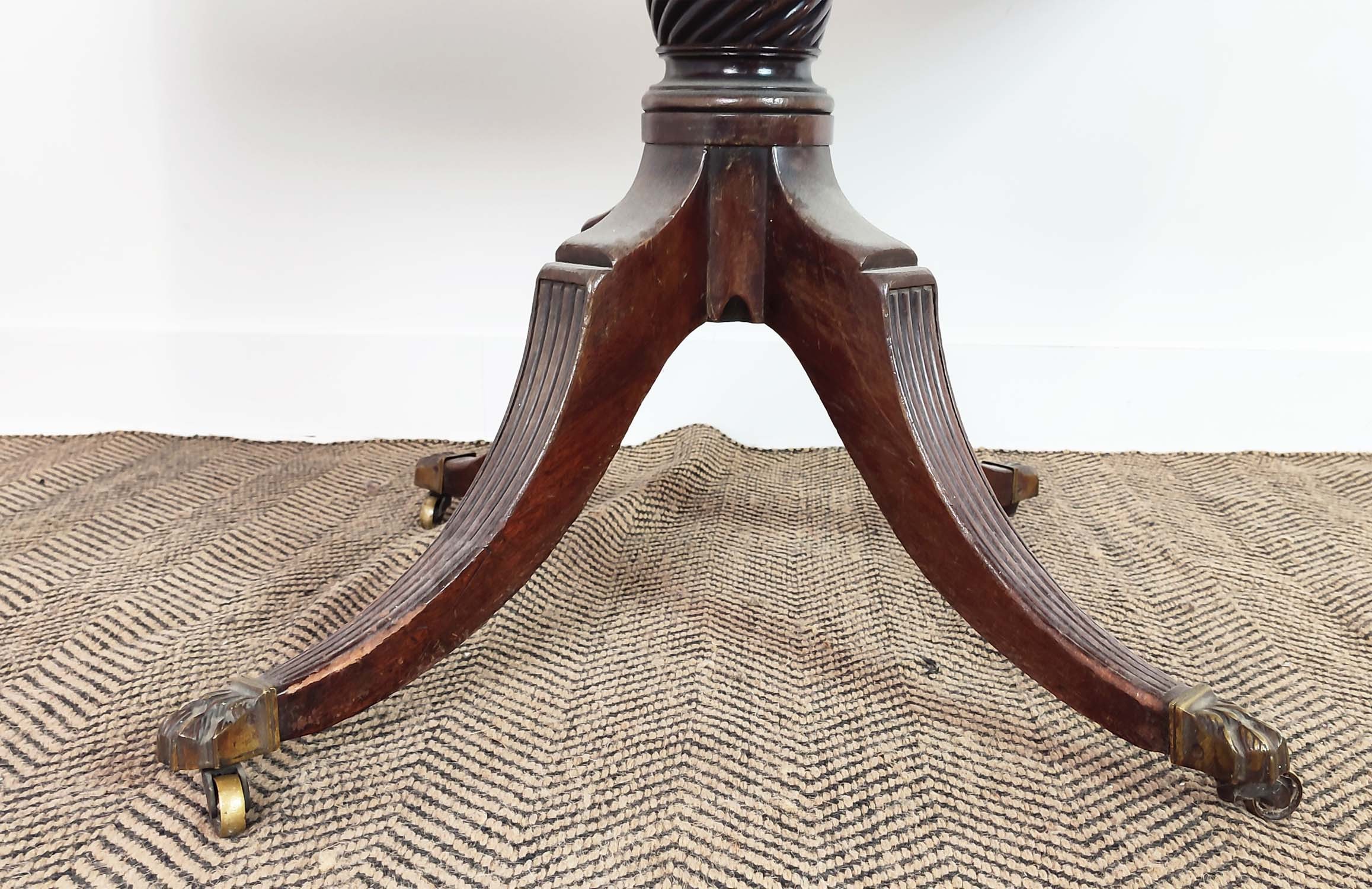 PEDESTAL PEMBROKE TABLE, Regency mahogany with a pair of drop leaves and drawer on reeded quadraform - Image 9 of 18