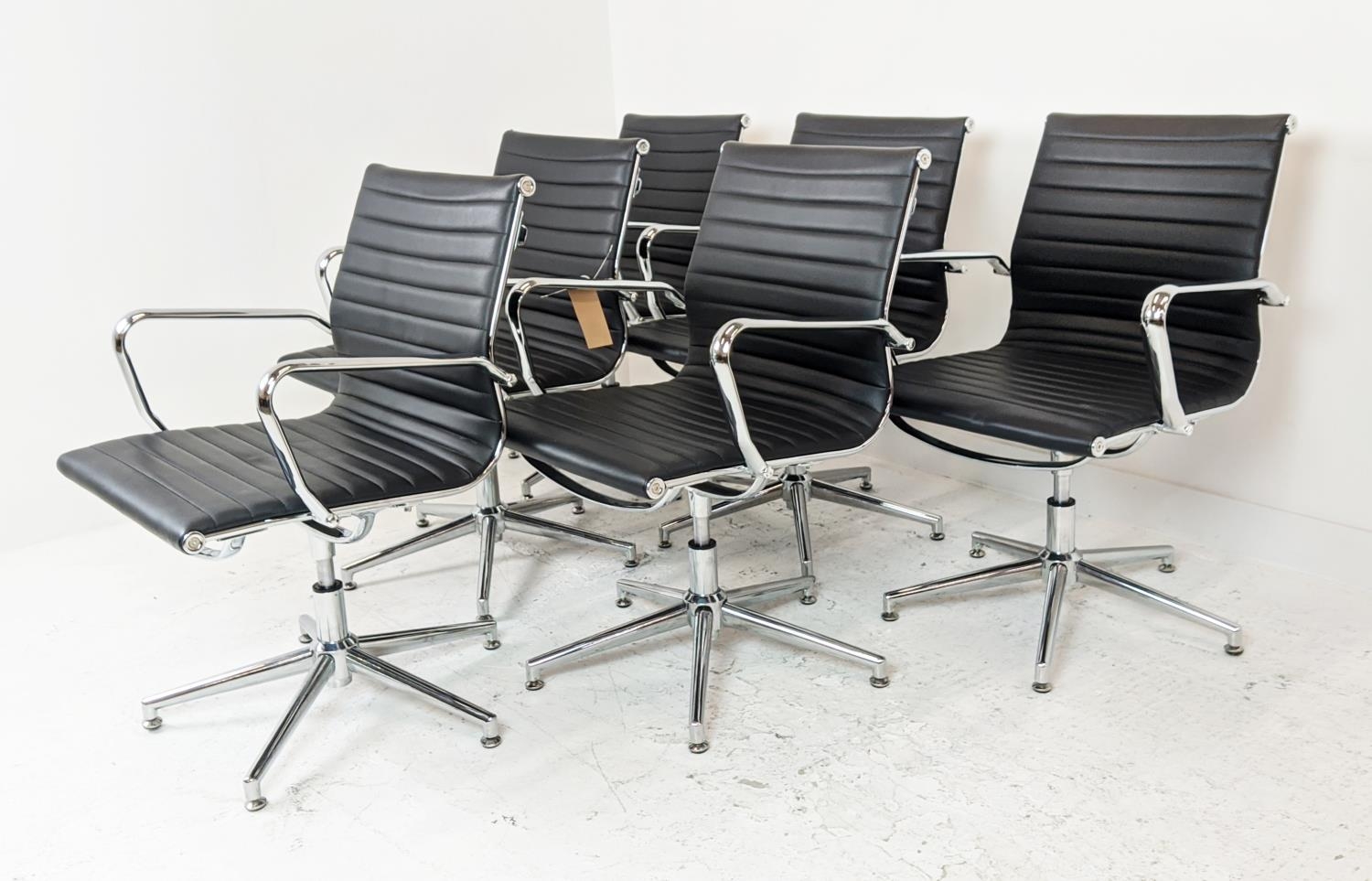 AFTER CHARLES AND RAY EAMES ALUMINIUM GROUP STYLE CHAIRS, a set of six, 90cm H. (6) - Image 4 of 10