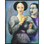 C. BEIAR, 1991, oil on canvas, study of two women, 94cm x 71cm, Bruton Street Gallery label to