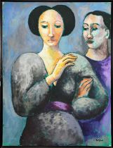 C. BEIAR, 1991, oil on canvas, study of two women, 94cm x 71cm, Bruton Street Gallery label to