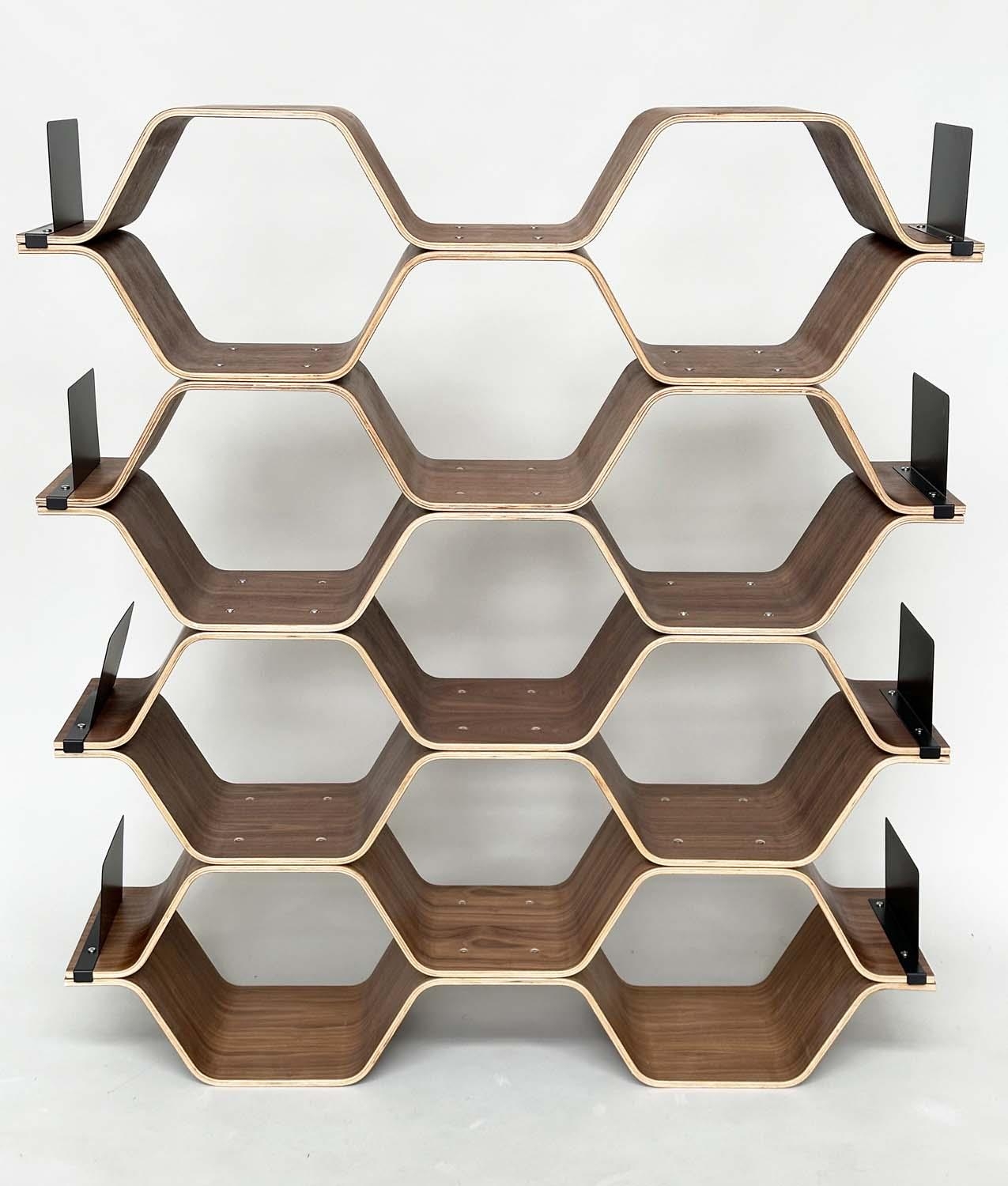 SHELVES BY LUKA STEPAN, walnut veneered plywood polygon shelving system, 136cm x 150cm H x 32cm. - Image 9 of 9