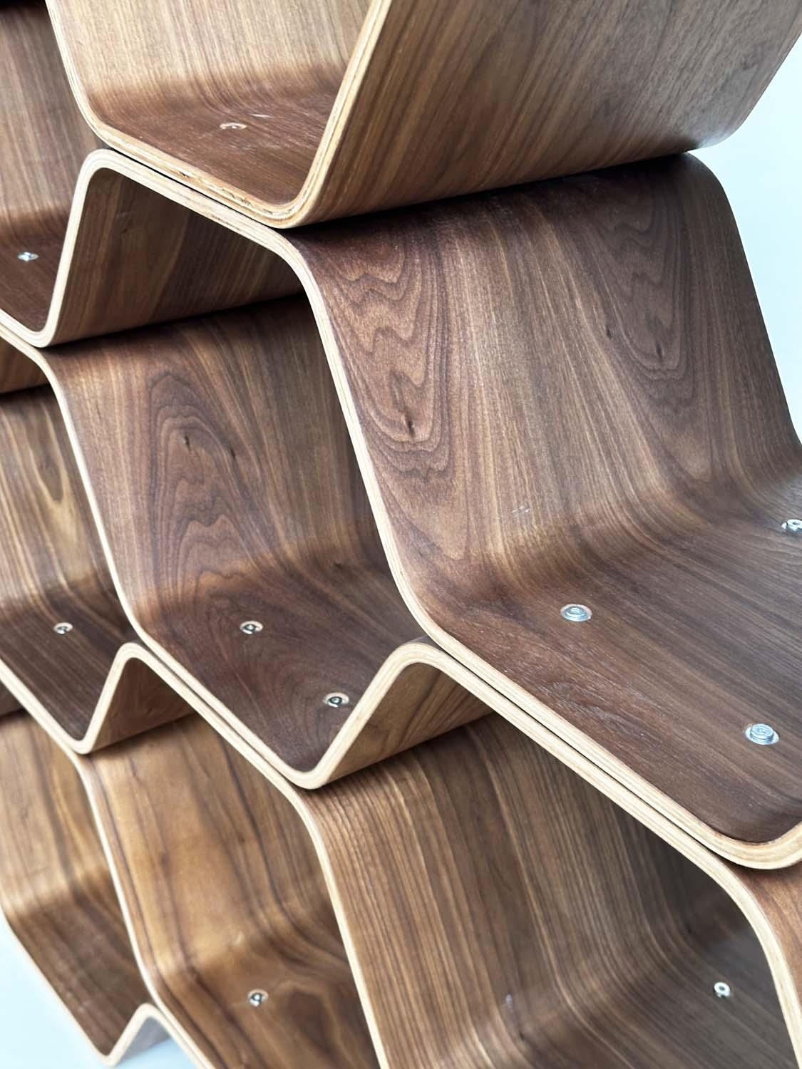 SHELVES BY LUKA STEPAN, walnut veneered plywood polygon shelving system, 136cm x 150cm H x 32cm. - Image 2 of 9