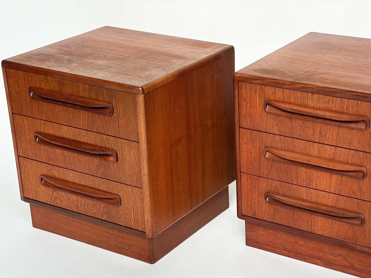 G PLAN SIDE CHESTS, a pair, vintage 1970s teak, each with three drawers, reverse labels dated - Image 3 of 9