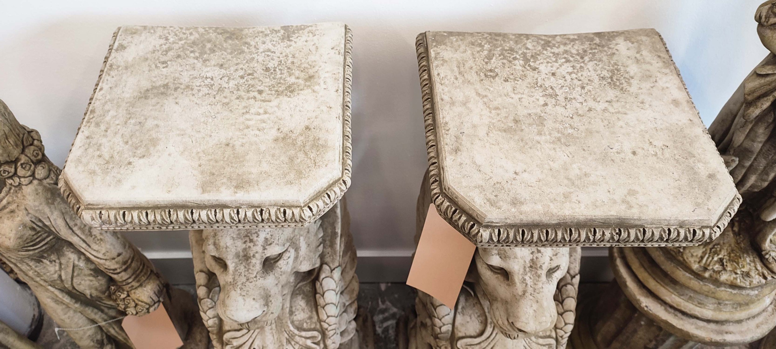 WINGED LION PEDESTALS, a pair, composite stone, 77.5cm H. (2) - Image 4 of 4