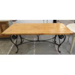 REFECTORY TABLE, light oak on wrought metal supports, 79cm H x 185cm x 90cm.