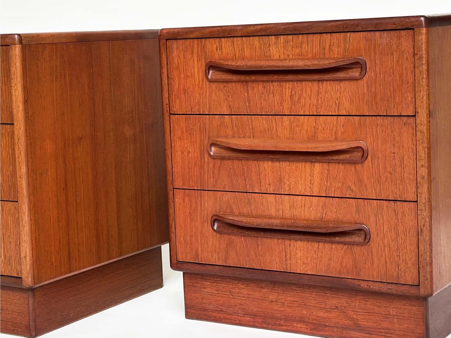 G PLAN SIDE CHESTS, a pair, vintage 1970s teak, each with three drawers, reverse labels dated - Image 4 of 9