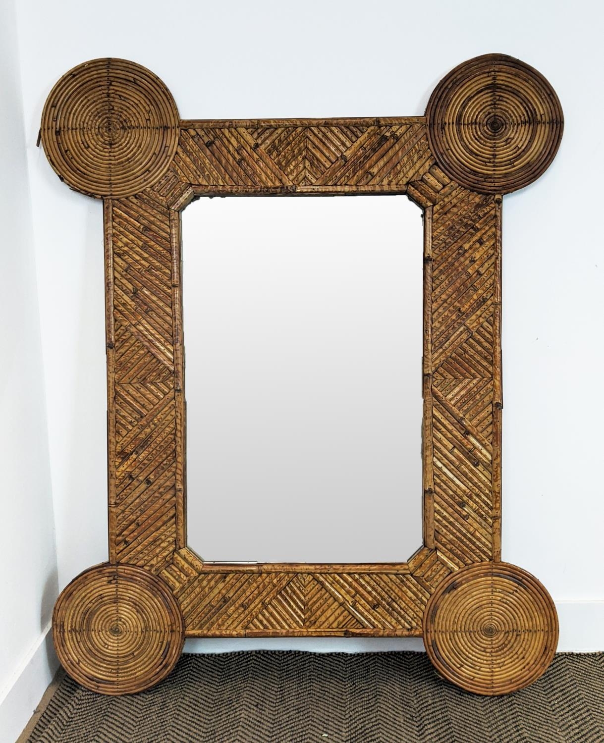 WALL MIRROR, with a shaped bamboo frame, 109cm W x 134cm tall. - Bild 4 aus 12