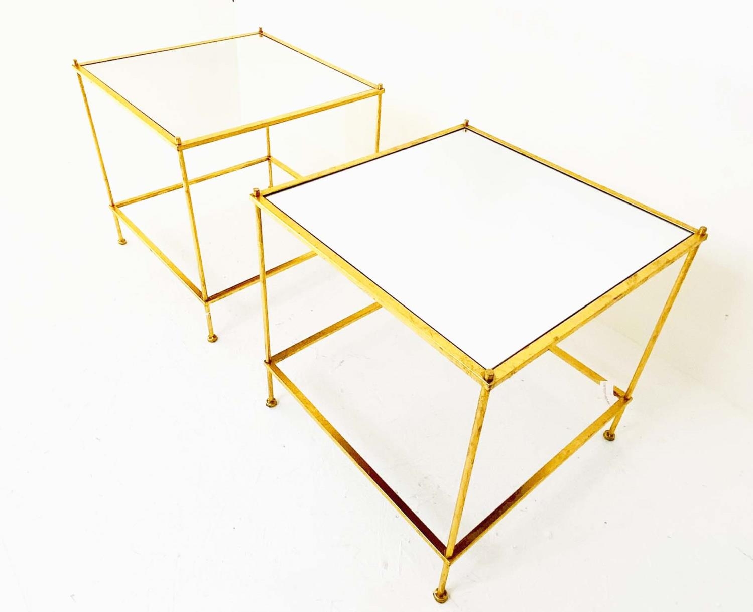 MAISON BAGUES STYLE SIDE TABLES, a pair, gilt metal with mirrored glass tops, 50cm H x 50cm W x 50cm - Bild 6 aus 6