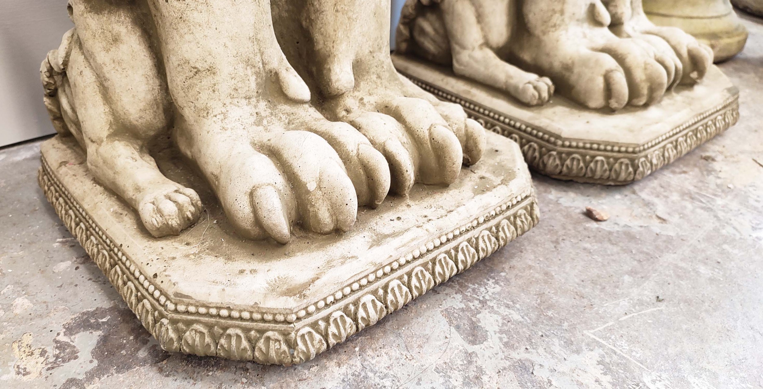 WINGED LION PEDESTALS, a pair, composite stone, 77.5cm H. (2) - Image 3 of 4
