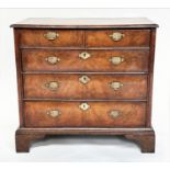 CHEST, 18th century English Queen Anne walnut and crossbanded with two short above three long
