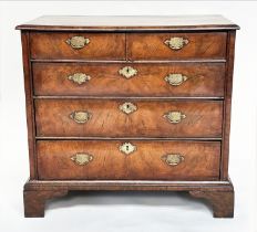 CHEST, 18th century English Queen Anne walnut and crossbanded with two short above three long