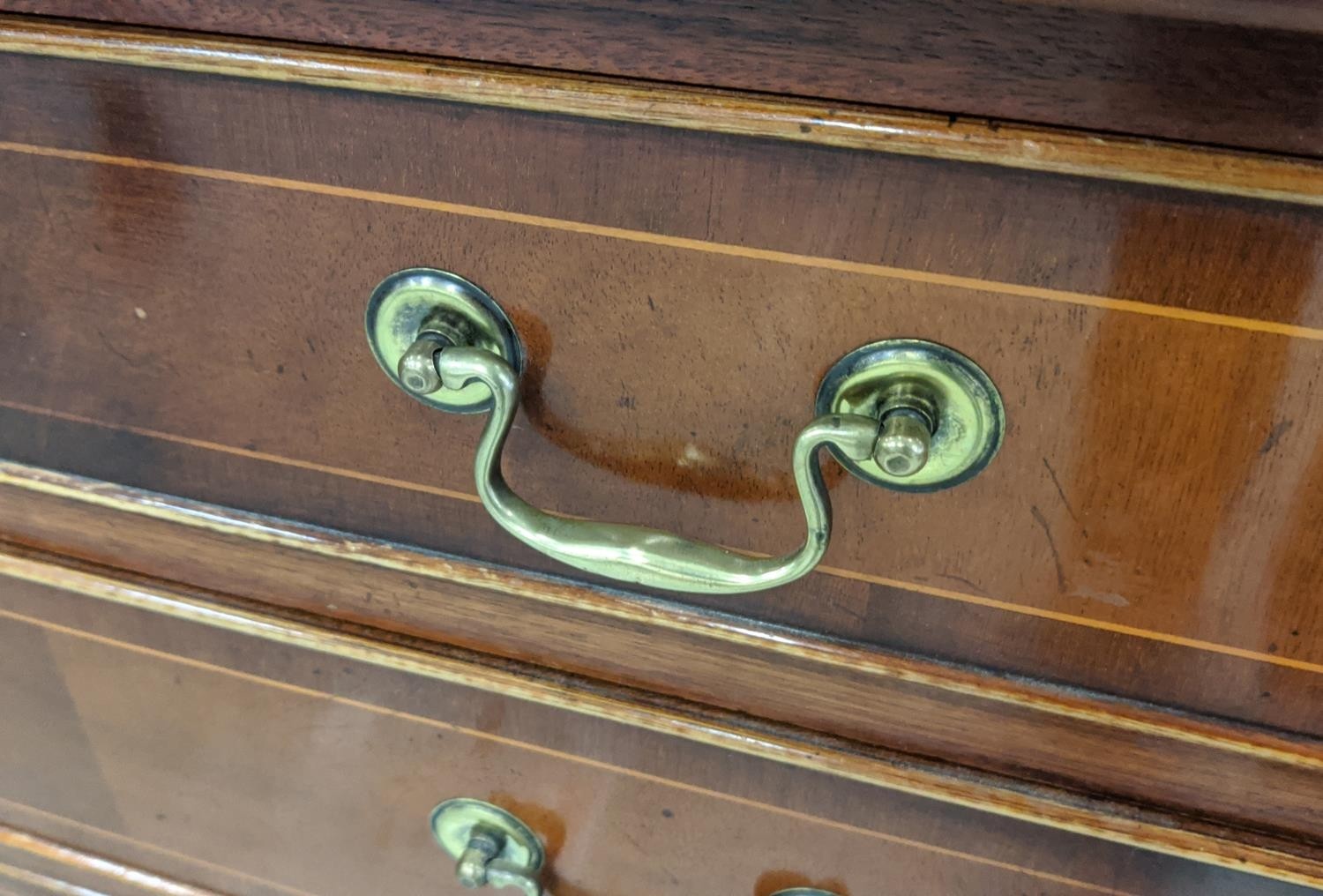 CHEST, Georgian style mahogany and line inlaid with nine drawers, 78cm H x 156cm x 46cm. - Image 18 of 22