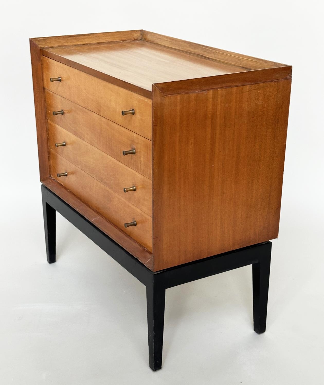 CHEST, 1970s maple with four long drawers ¾ gallery and ebonised supports, 77cm W x 77cm H x 41cm D. - Image 6 of 7