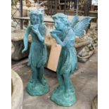 CAST METAL FAIRIES, a set of two, 52cm H. (2)