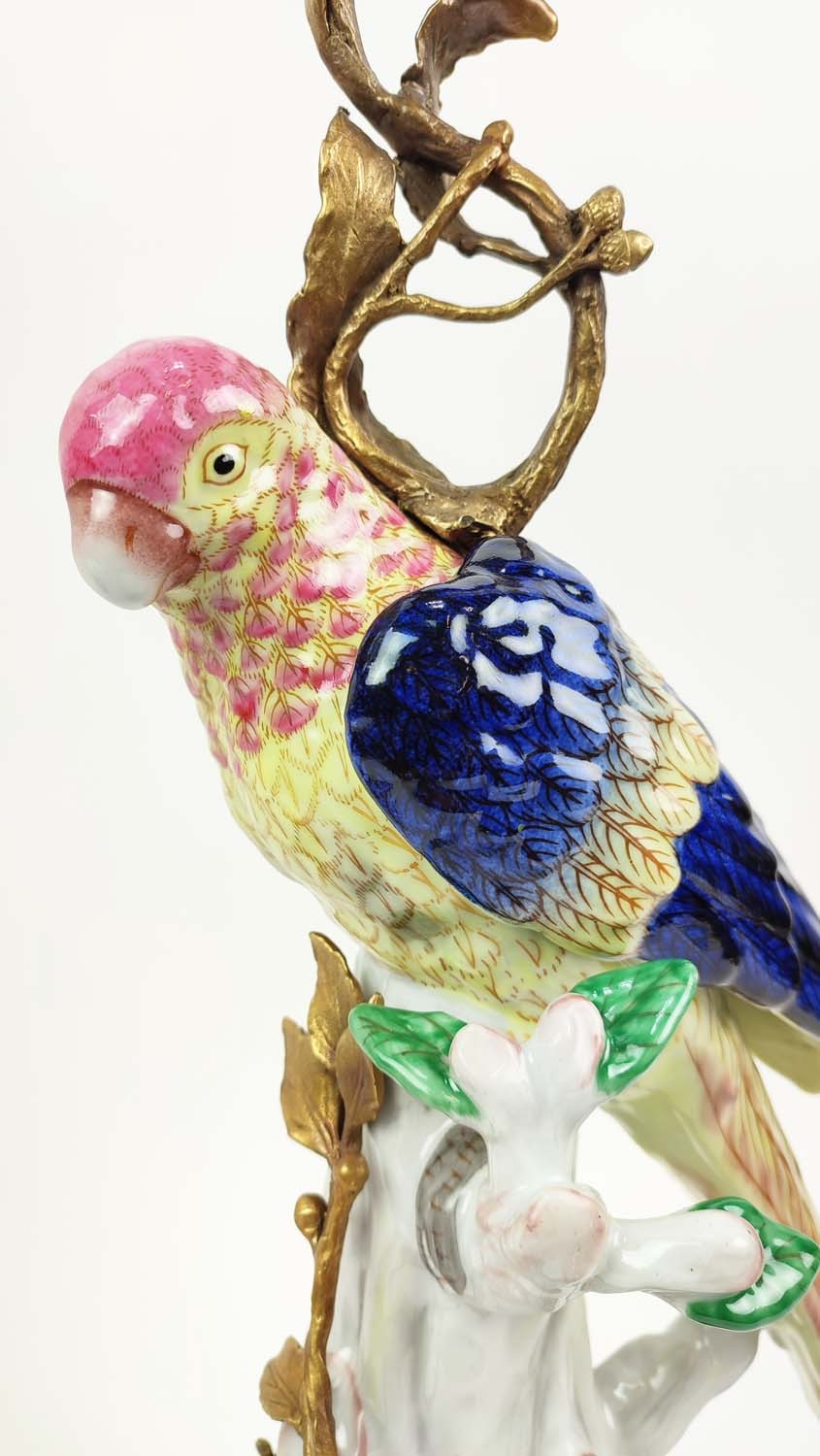 CANDLESTICKS, a pair, ceramic and gilt metal parrot design, 53cm H. (2) - Image 3 of 5