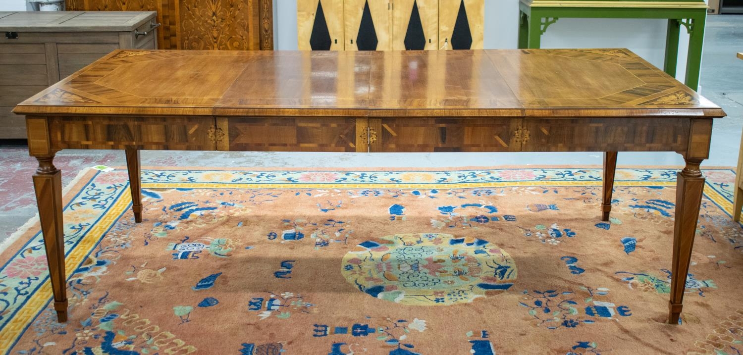 DINING TABLE, Italian walnut and marquetry with two extra leaves, 78cm H x 112cm x 127cm L, 223cm - Image 3 of 12