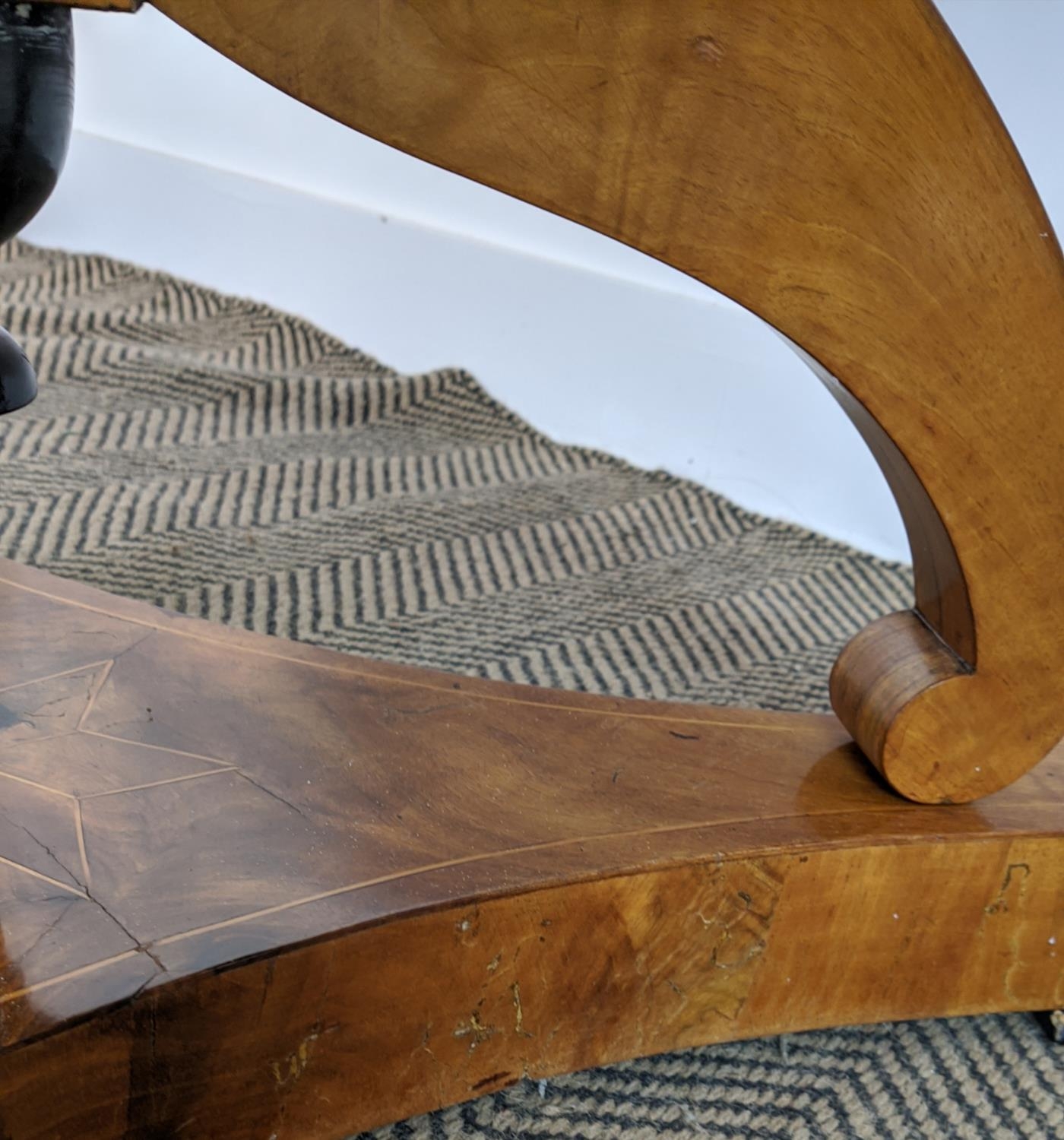 CENTRE TABLE, Biedermeier walnut, ebonised and inlaid with circular segment veneered top, 82cm H x - Image 14 of 20