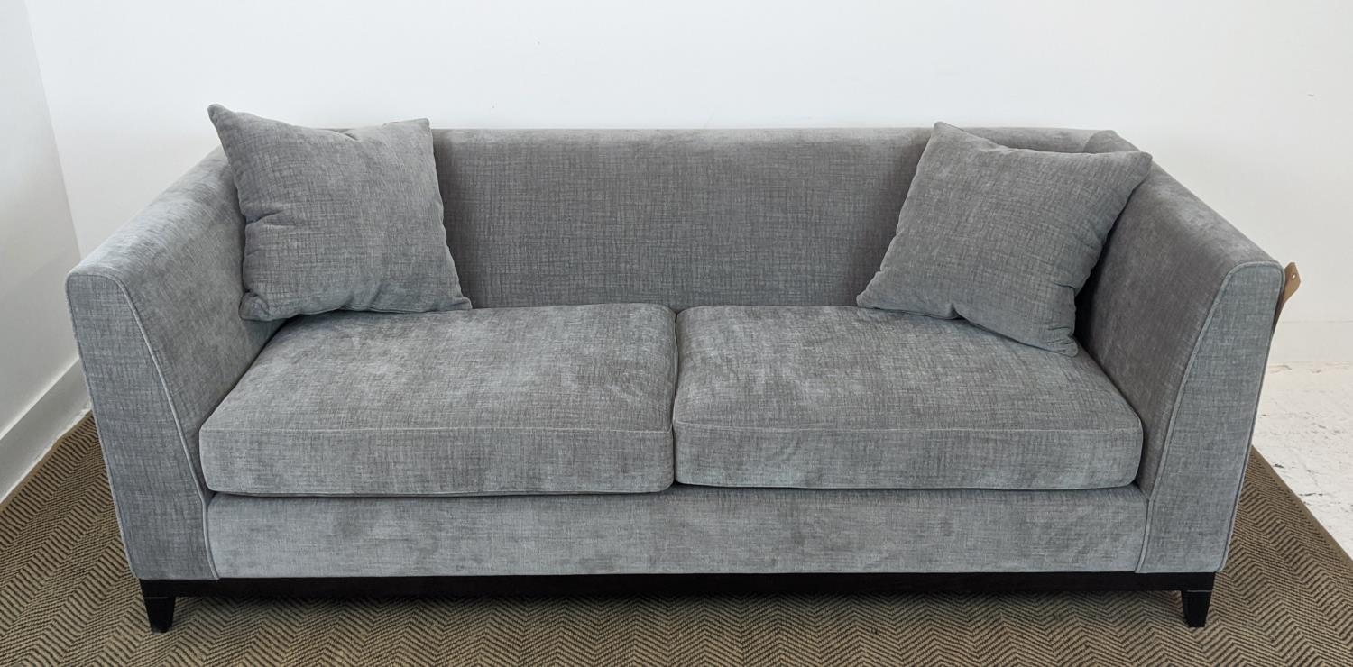 SOFA, dark grey upholstered, ebonised supports, 200cm x 85cm x 90cm. - Image 2 of 7