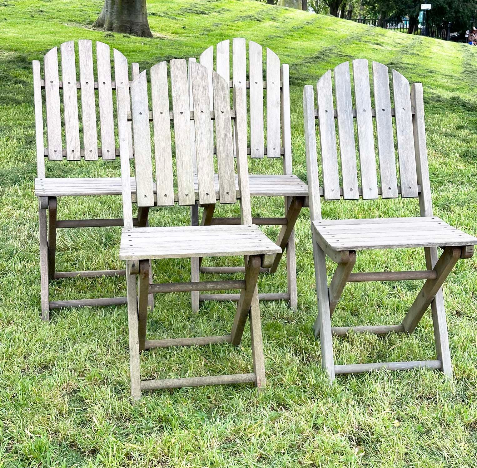 GARDEN CHAIRS, a set of four, teak slatted folding stamped JYZ since 1833. (4) - Image 11 of 16