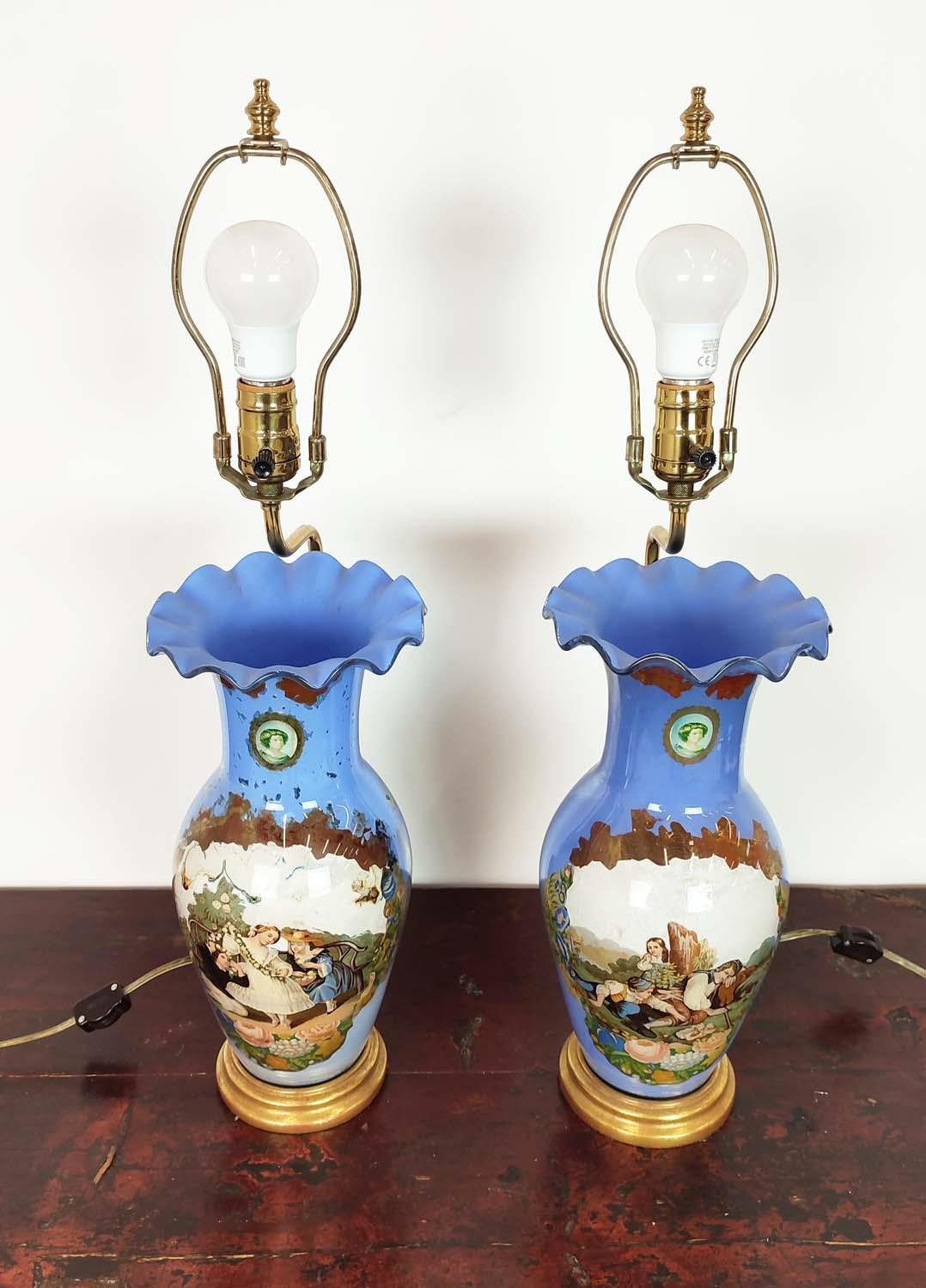 TABLE LAMPS, a pair, painted glass, 66cm H approx. (2) - Image 2 of 6