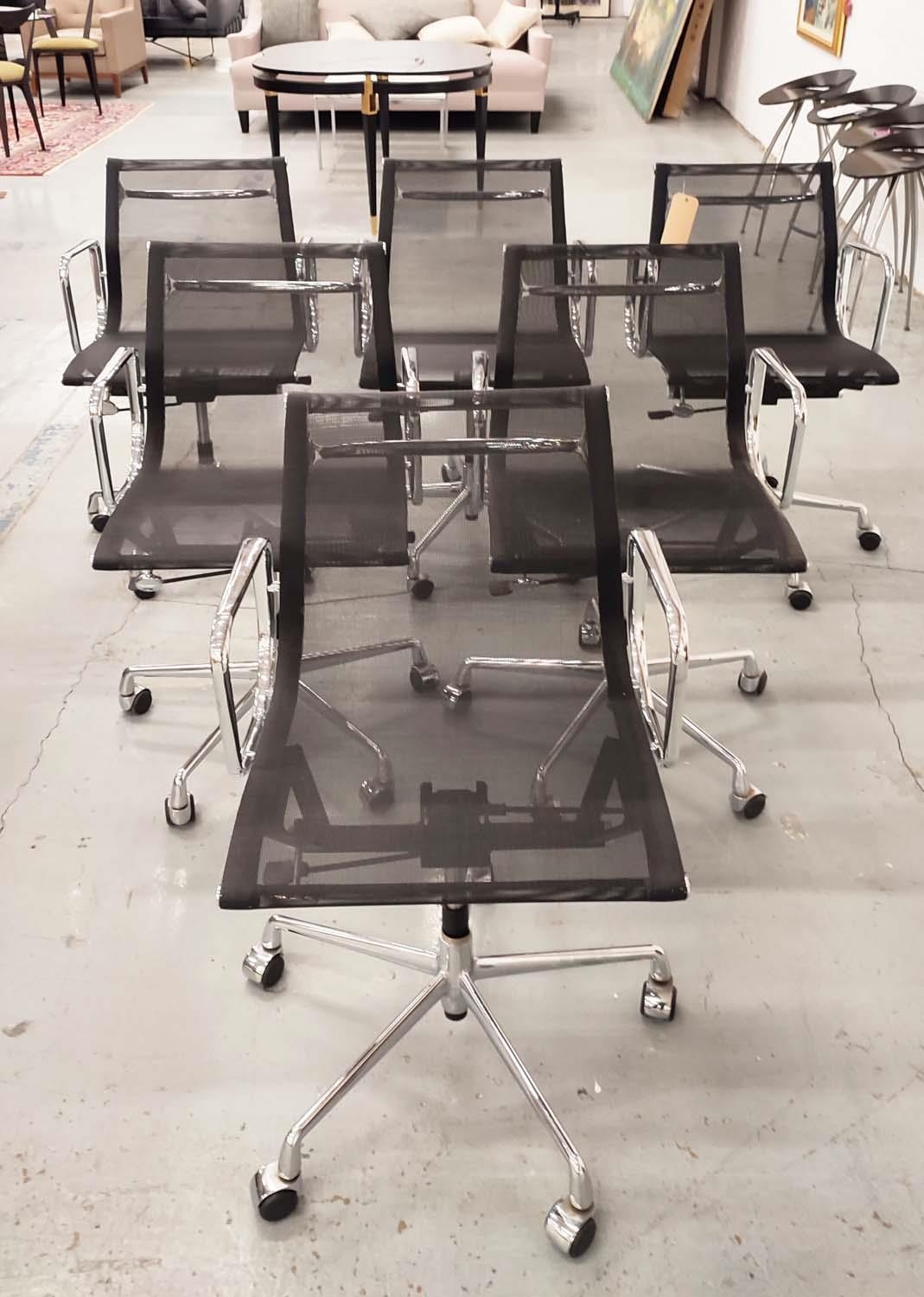 AFTER CHARLES AND RAY EAMES ALUMINIUM GROUP STYLE CHAIRS,, a set of six, mesh seats and backs on - Image 3 of 6