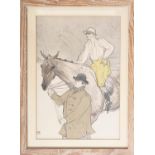 AFTER HENRI TOULOUSE LAUTREC, the jockey going to the post, print, 43cm x 31cm, in a pine frame.