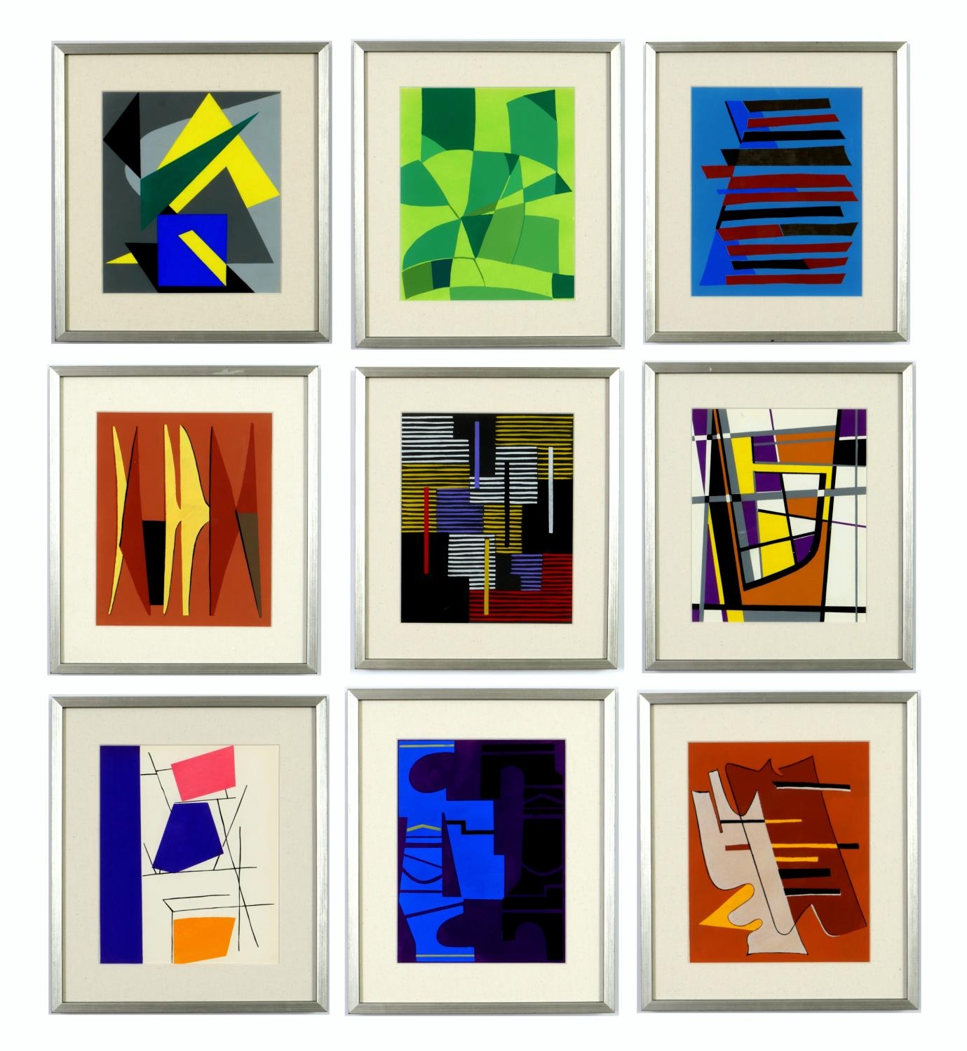 A SET OF NINE ABSTRACT POCHOIR, edition 1500, 1952, Alberto Magnelli et al, 22.5cm x 17.5cm each. (