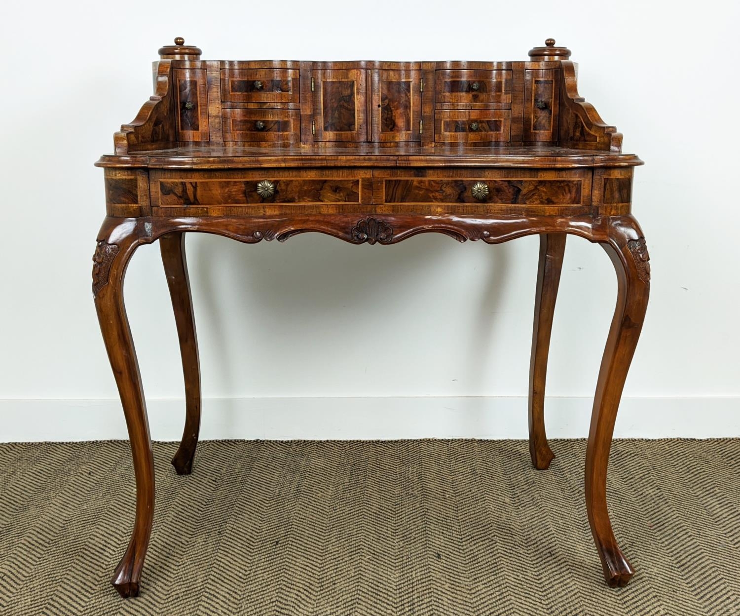 DESK, 18th century style Italian olivewood containing eight drawers, two doors and paper holders, - Bild 5 aus 22