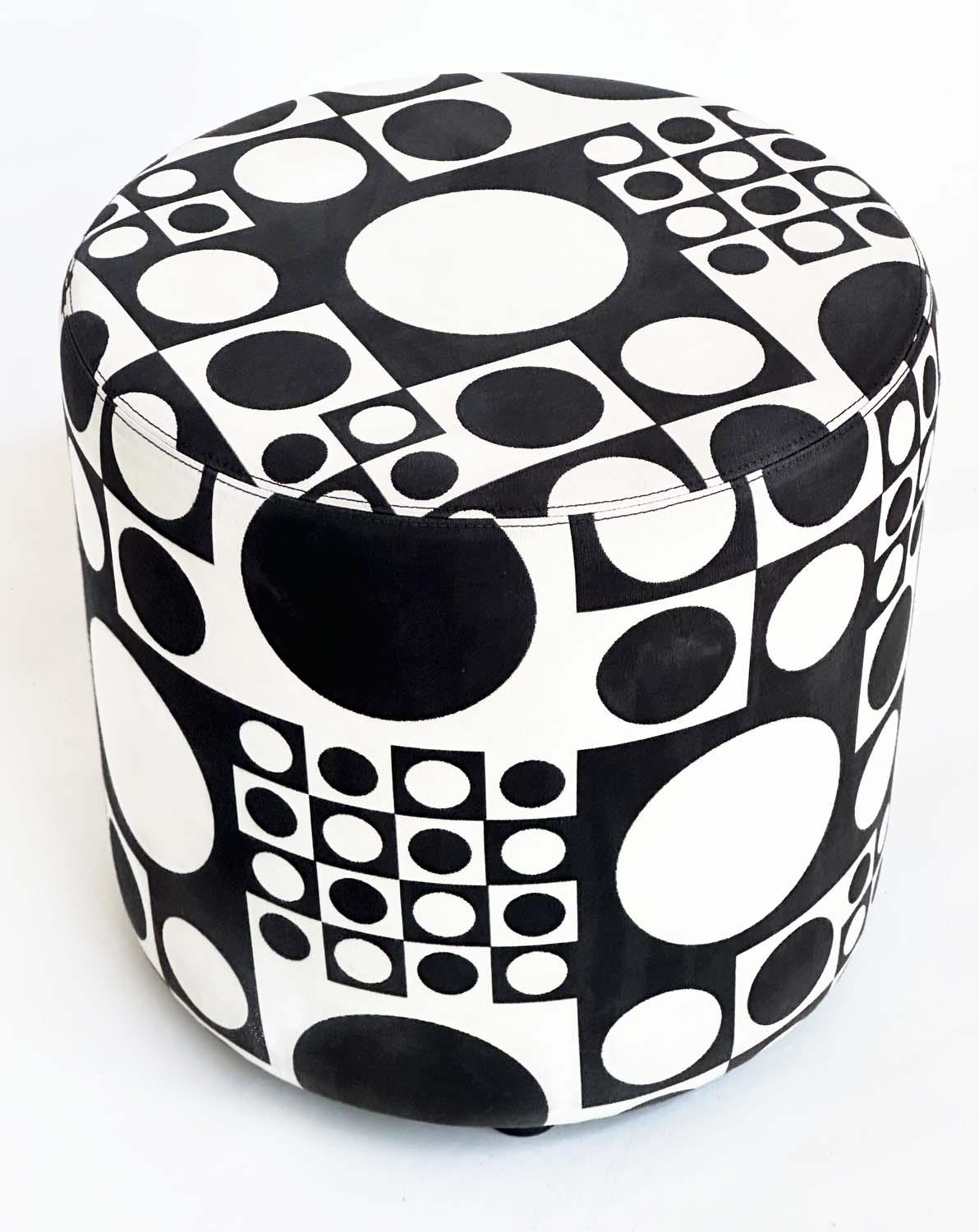 STOOL BY JOHANSON DESIGN, circular drum form with black/white 60s, style fabric upholstery, 44cm H x - Image 3 of 7