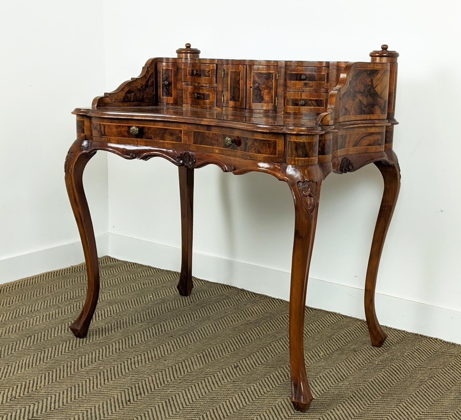 DESK, 18th century style Italian olivewood containing eight drawers, two doors and paper holders, - Bild 8 aus 22