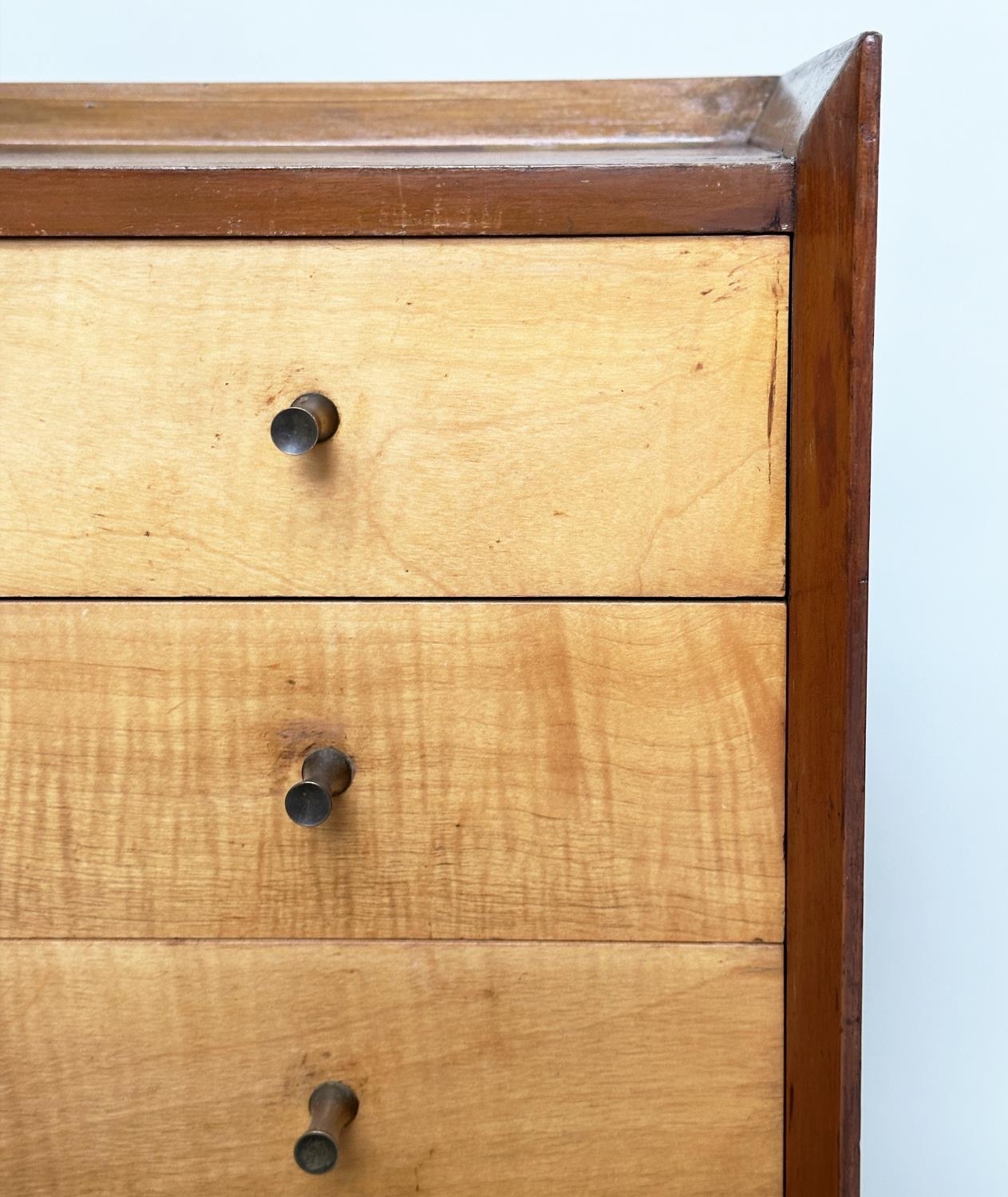 CHEST, 1970s maple with four long drawers ¾ gallery and ebonised supports, 77cm W x 77cm H x 41cm D. - Image 3 of 7