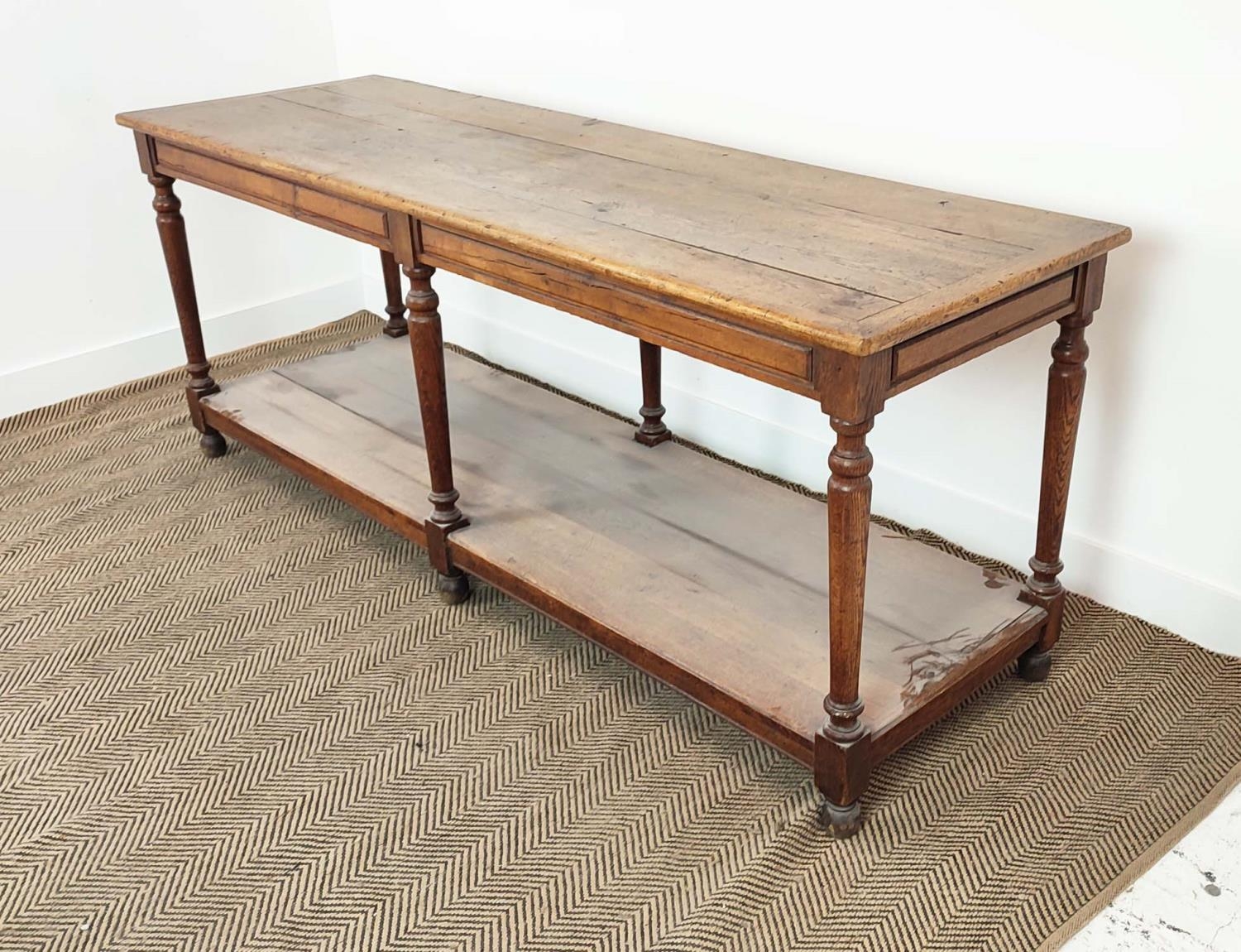 REFECTORY TABLE, late 19th century French oak with pot board, 79cm H x 199cm x 64cm. - Image 4 of 12